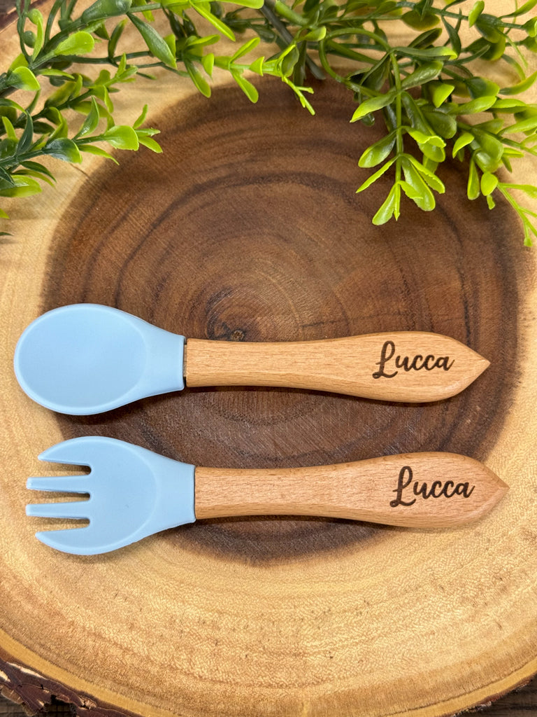 Personalized - Dishwasher Safe Silicone Spoon and Fork Set - Engravefied